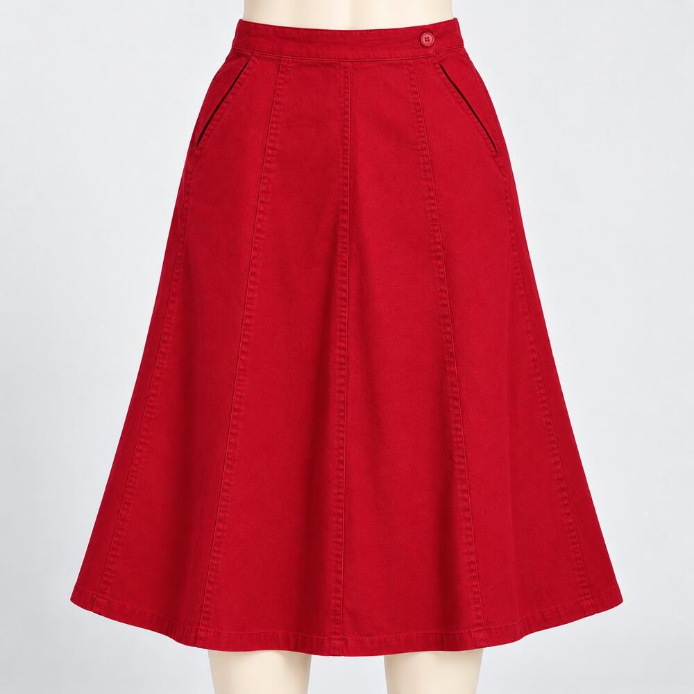 Vintage Personal Red A-Line Midi Skirt Women's Size 6 Made in USA Pockets